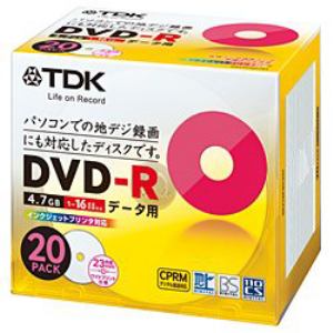 【クリックで詳細表示】TDK 16倍速対応 データ用DVD-Rメディア CPRM対応(4.7GB・20枚) DR47DPWC20T