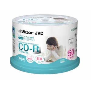 ＜ヤマダ＞ ビクター データ用CD-R  ワイドホワイトレーベル 50枚スピンドル  CD-R80TPW50 CDR80TPW50画像