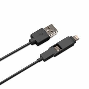 【クリックでお店のこの商品のページへ】PGA Lightning＋micro USBツインコネクタ USBケーブル ブラック PG-TC10M01BK