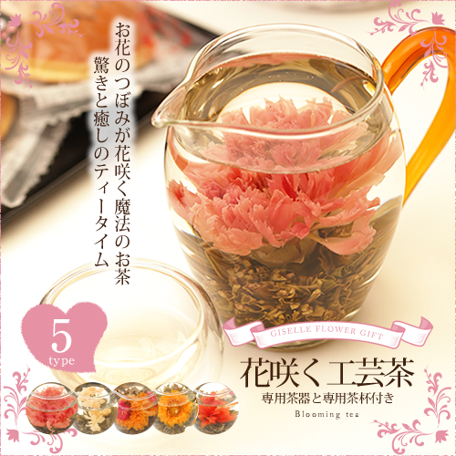 カーネーションのお花咲く工芸茶 専用茶器 プレゼント 宅配便 Giselle ジゼル