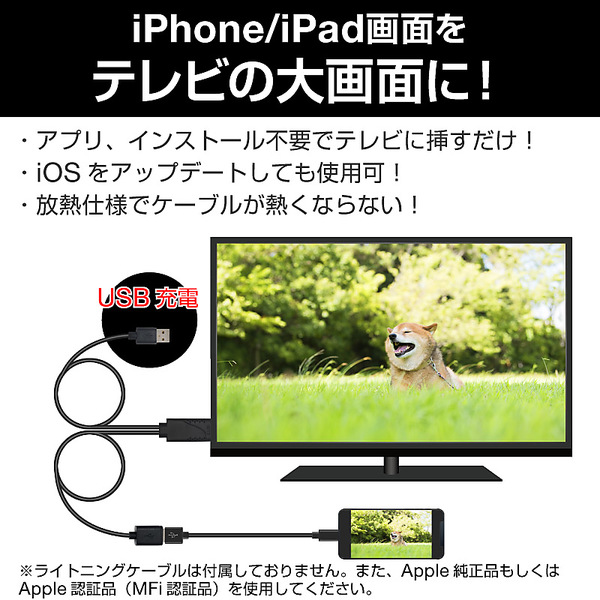 iPhone iPad HDMI 変換ケーブル アイフォン アイパッド テレビ 接続ケーブル ライトニング 変換アダプタ iPhone12 12 Pro ProMax mini 11 XR XS X Max SE2 8 7 最新 iOS14対応 iOS8以上 充電 放熱仕様 iPod Lightning 1080P TV