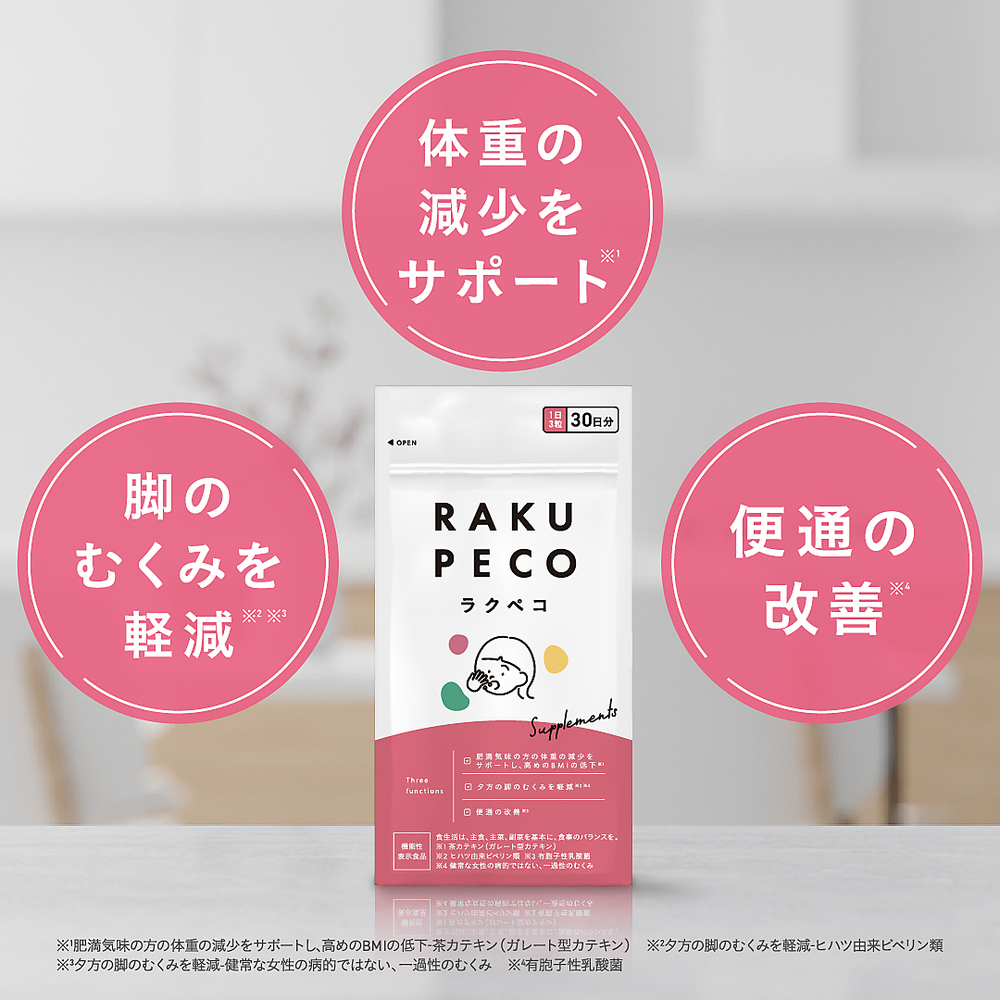 ラクペコサプリ　RAKUPECO　むくみ脂肪便通　機能性表示食品