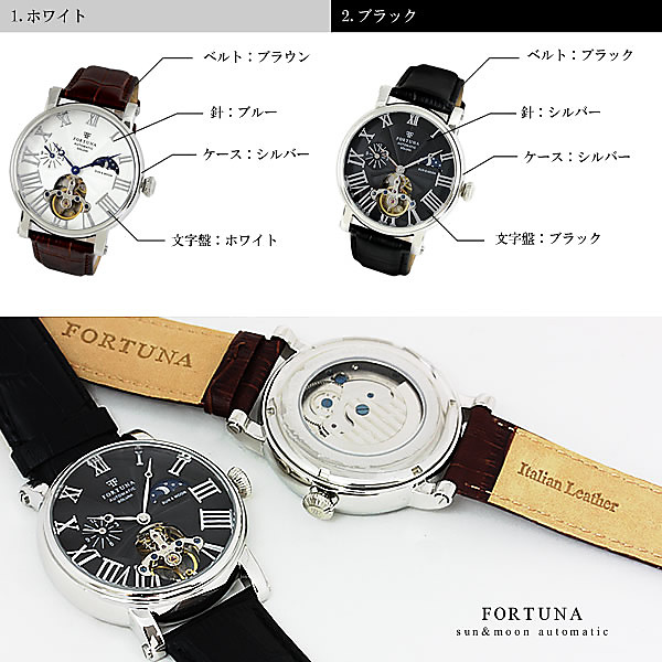 機械式腕時計 メンズ 手巻き 自動巻き 時計 芸術的なテンプスケルトン サン ムーン サンアンドムーン搭載 男性用 時計 E Mix