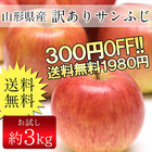 ３００円オフ!!　送料無料　訳ありサンふじ　約3kg　バラ詰め　林檎、りんご、リンゴ、ふじ、フジ
