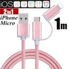 iPhoneケーブル micro USBケーブル 2in1 長さ 1 m 急速充電 充電器 データ転送ケーブル iPhone用 Android用 充電ケーブル マイクロUSB 合金ケーブル 多機種対応