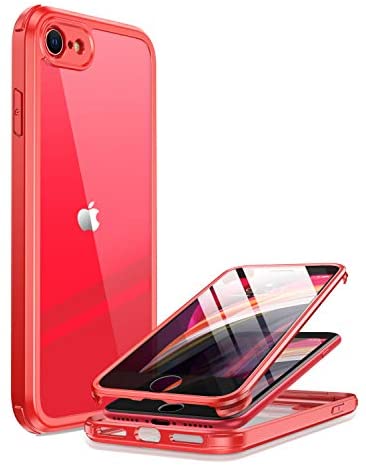 Miracase iPhone SE 用ケース 第2世代 iPhone SE2 用ケース 2020 iPhone 8 用ケース 9H強化ガラス 4.7インチ フルカバー 360°保護 一年保証 赤