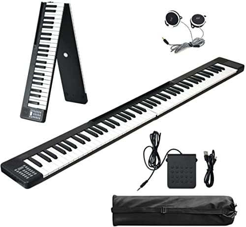 【ヘッドホン＆ペダル＆キャリングバッグ付き】 電子ピアノ/キーボード 88鍵盤 コードレス 折り畳み＆持ち運び可能 88Keys Piano Keyboard ON-THE-GO (BK ブラック)