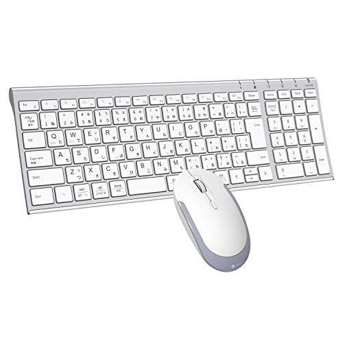 iClever キーボードワイヤレスキーボードマウスセット日本語配列 静音 超薄型 テンキー付き 無線2.4G キーボード マウス3段調節可能DPI 充電式 フルサイズ パソコンPC多機能対応Windows対応 Mac対応 シルバーホワイ