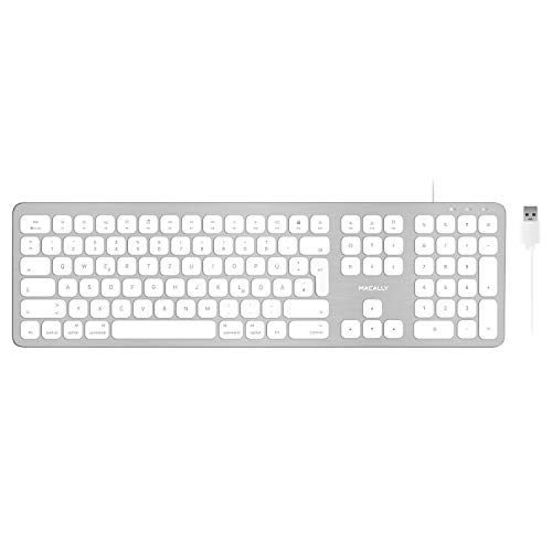 Macally WKEYHUBMB-DE extended Mac keyboard with numeric pad 2 USB ports and German QWERTZ key cap layout USB-A aluminiu