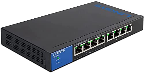 Linksys アンマネージPoE+ スイッチングハブ LAN 8ポート (4ポートPoE+) 10 / 100 / 1000Mbps ギガビット対応 金属筺体 静音設計 設定不要 5年保証 電源アダプター同梱 LGS108P-JP