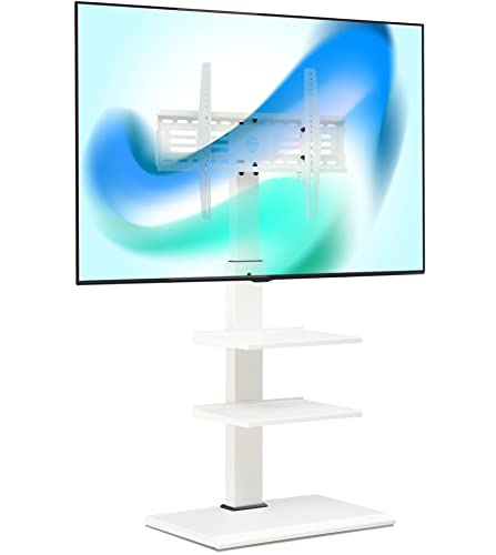 FITUEYES テレビ台 壁寄せテレビスタンド 32-65インチテレビに対応 高さ角度調節可能 耐荷重40kg 中段棚二枚付 鉄製 白 FT-S3602MW