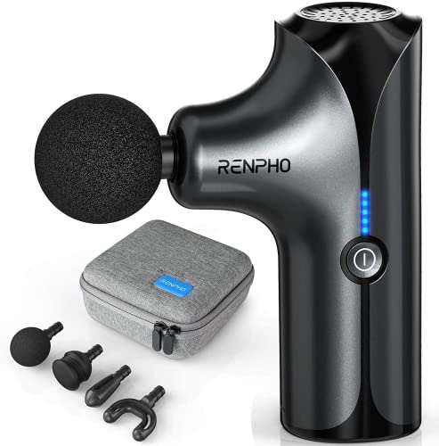RENPHO レンフォ ハンディガン MINI 4種類のヘッド付 トータル ボディケア リフレッシュ ブラシレスモーター搭載で1,800～3,200rpm/min ストローク幅MINIクラス最高8mm 静音 強力 5段階の振動スピード調節