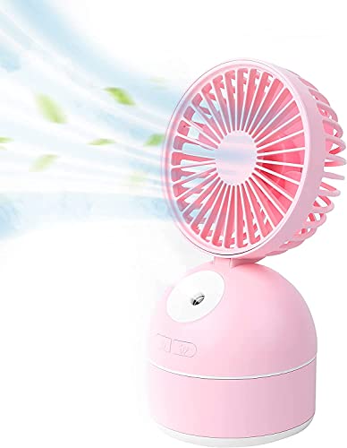 2-IN-1 加湿器 &扇風機 卓上扇風機 卓上加湿器 USB充電式加湿器 3つの風量・角度調整 扇風機 加湿器　空焚き防止 (pink)
