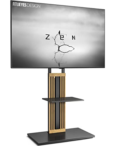 FITUEYES テレビ台 壁寄せテレビスタンド 37~85インチ対応 ZEN インテリアTVスタンド 棚付き 高さ調節可能 首振り可能 耐荷重50kg 天然木 ブラック オーク F02N2461B