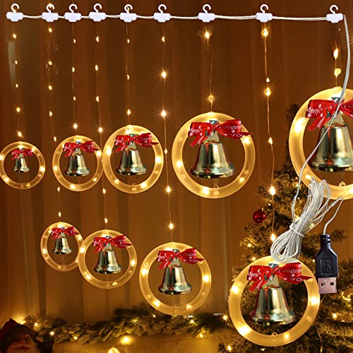 didaINTクリスマスストリングライトUSBパワード3M防水125LED10ドロップリングフェアリーライトとゴールデンベルオーナメント屋内屋外カーテンパーティークリスマスツリーウェディングデコレーション