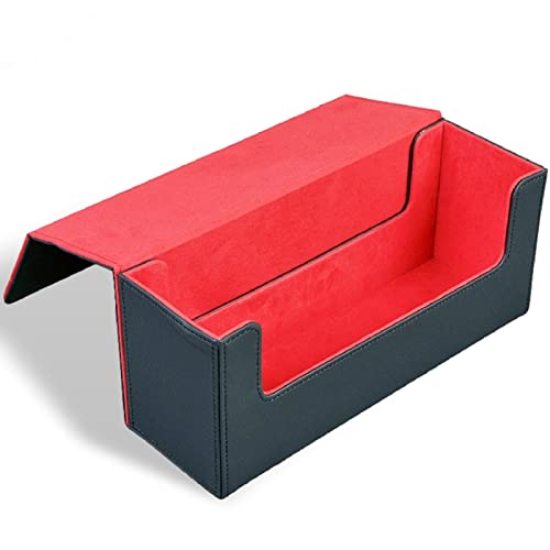 [Cicogna] トレカ カードデッキ ケース 大容量 黒 レザー トレーディングカード ストレージボックス デッキホルダー 収納 (タイプB: 窓なし: 黒+赤)