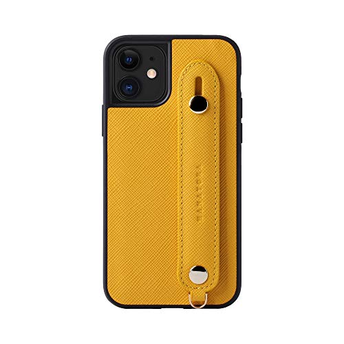 [HANATORA] iPhone12 mini ケース 本革 サフィアーノ・レザー スマホケース 落下防止 耐衝撃 スタンド機能 ハンディベルト ハンドメイド ストラップホール ストラップリング ギフトにも最適品 Handy 黄色 レモ
