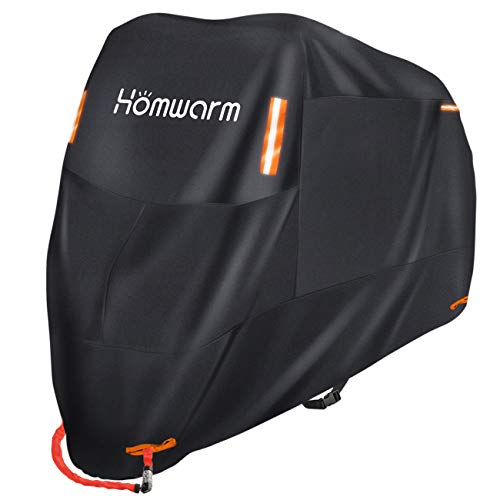 Homwarm バイクカバー 300D厚手 防水 紫外線防止 盗難防止 収納バッグ付き (XXL, ブラック)