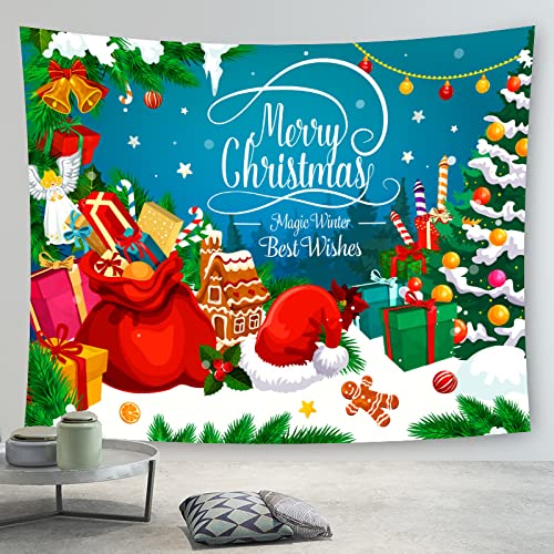 Christmasパーティーの背景布 150*130MM クリスマスオーナメント壁掛けウォールブランケット リビング メリークリスマス 壁掛けタペストリー サンタクロース背景装飾布 クリスマスツリーのタペストリー ホームリビングルームベッ