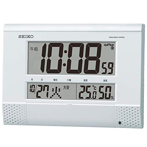 セイコークロック 白パール 本体サイズ18.6×26.4×3.9cm 掛け時計 置き時計 兼用 電波 デジタル プログラム機能 BC412W