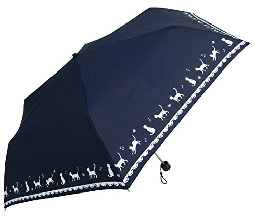 ランドセルに入る かる～いミニ傘！ 子供用折りたたみ傘 約210g ネコとレース (紺)