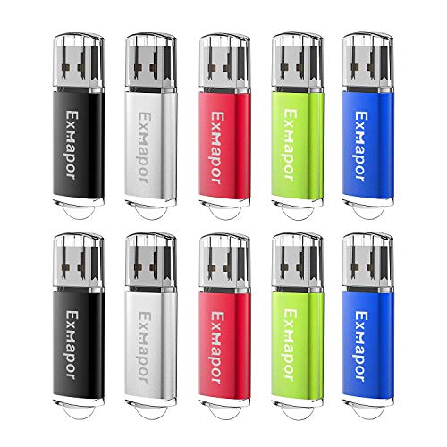 10個 32GB USBメモリ・フラッシュドライブ Exmapor USB 2.0スティック 五色（黒、銀、赤、緑、青）
