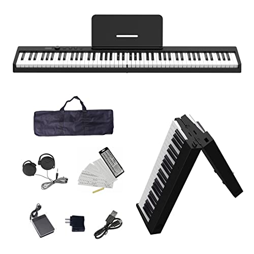 ニコマク NikoMaku 電子ピアノ 88鍵盤 折り畳み式 SWAN-X 黒 ピアノと同じ鍵盤サイズ コンパクト 軽量 充電型 MIDI対応 ペダル ソフトケース 鍵盤シール 練習用イヤホン付き