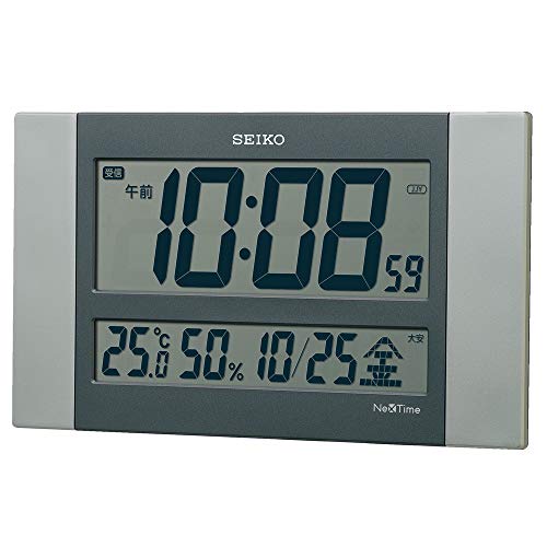 セイコークロック(Seiko Clock) 掛け時計 銀色メタリック 本体サイズ: 15.0×26.0×2.6cm 電波 デジタル カレンダー 温度 湿度 表示 セイコーネクスタイム ZS451S