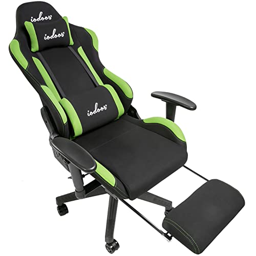 IODOOS ゲーミングチェア オットマン付き gaming chair オフィスチェア ゲーム用チェア 180度リクライニング 通気性 耐荷重120kg 布製 (グリーン) 01DBA