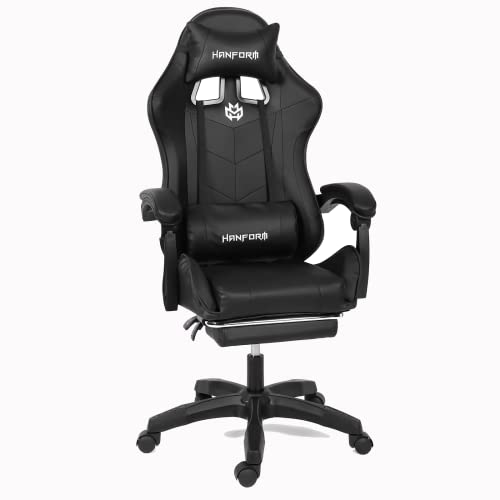 HANFORM 多機能 ゲーミングチェア PCチェア 黒い gaming chair 155度リクライニンク ゲームチェア オフィスチェア パソコンチェア 人間工学椅子 gaming chair 昇降可能 高さ調整機能 PUレザー