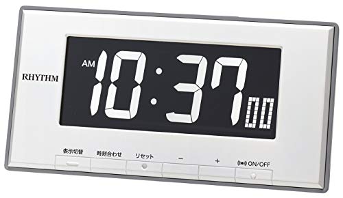 リズム(RHYTHM) 置き時計 白 9.5x19x4.4cm 目覚まし時計 温度 湿度 カレンダー 表示切替式 LED 8RDA78SR03