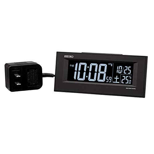 セイコークロック 置き時計 01:黒 本体サイズ:6.4×15.4×3.9cm 目覚まし時計 電波 交流式 デジタル BC413K