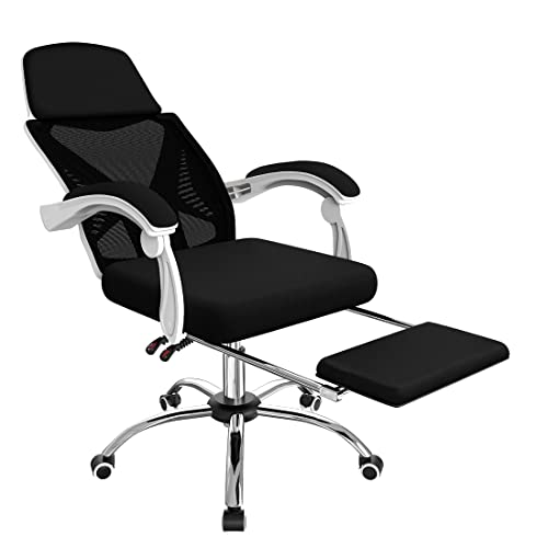 SOHAPI オフィスチェア デスクチェア 椅子 事務椅子 勉強椅子 パソコンチェア ワークチェア キャスター メッシュ通気性 座面360°回転 男女兼用 昇降機能付き 調節可能アームレスト 静音 135°リクライニング (黒・白, ハイ