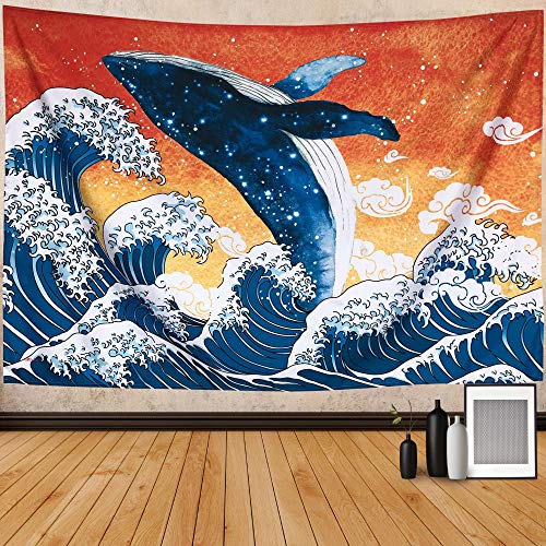 Negeekタペストリークジラ水彩和風壁ファッション多機能家の装飾ファッションアート布