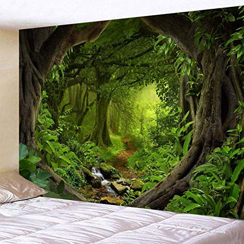 ファンタジーの森のタペストリー壁掛け風景壁のタペストリー寝室のリビングルームの寮のための神秘的な壁のタペストリー (緑, XXL)