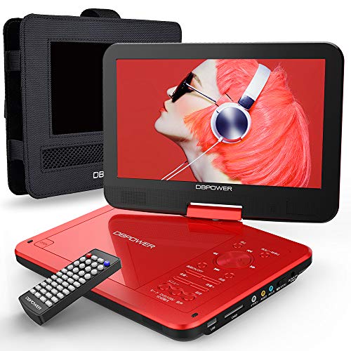 DBPOWER ポータブルDVDプレーヤー 12.5型 車載用ホルダー付き 10.5インチ液晶 車載DVDプレーヤー 最大5時間再生 レジューム機能 リージョンフリー SD/USB多端子対応 海外の電圧OK１年品質保証 (red)