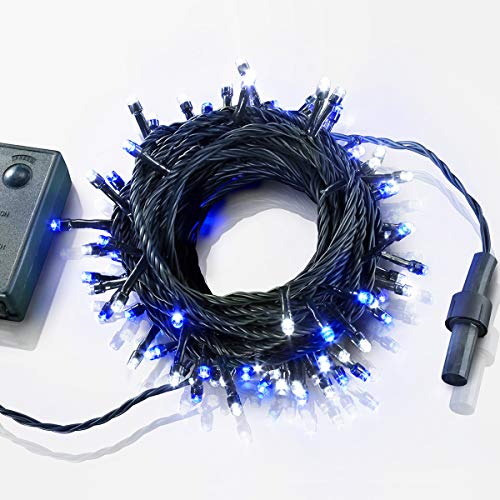 イルミネーション ライト LED 100球 ストレートタイプ 10m メモリー 機能 内蔵 コントローラー 付 10連結 可能タイプ 【AD&C TORONIC】 カラー： ブルー ＆ ホワイト