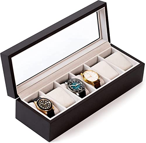 Case Elegance (ケースエレガンス) 時計ケース ガラストップ ディスプレイケース ソリッドエスプレッソウッド コレクションケース 収納ボックス（エスプレッソ , 6スロット）