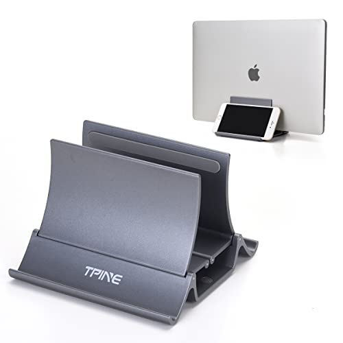 ノートパソコンスタンド 縦置き pcスタンド 縦置き mac mini スタンド MacBook/iPad/laptop対応 調整可能 滑り止め 安定（グレー, TPINE）
