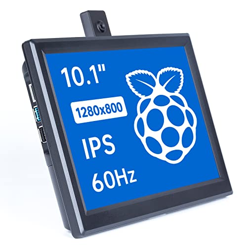 SunFounder 10.1"" Raspberry Pi 4B 一体型 ポータブルモニター LCD IPS ディスプレイ,解像度1280×800,スピーカー内蔵,Raspberry Pi 4B用,ラズパイ保護キャップ冷却プファン付き、オ