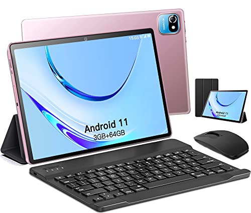 タブレット 10 インチ + キーボードとマウス | 日本語キーボードのステッカー Android 11 Go wi-fiモデル OUZRS Pad タブレット タブレットPC 64 GB ROM 128GB拡張可能 4コアCPU 600