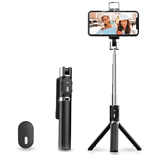 ARIAKE 自撮り棒 じどり棒 【2023業界モデル・軽量】 スマホ 三脚 スマホスタンド Bluetooth ライト付き 360°回転 無線 セルカ棒 リモコン付き 折りたたみ コンパクト selfie stick tripod 携帯