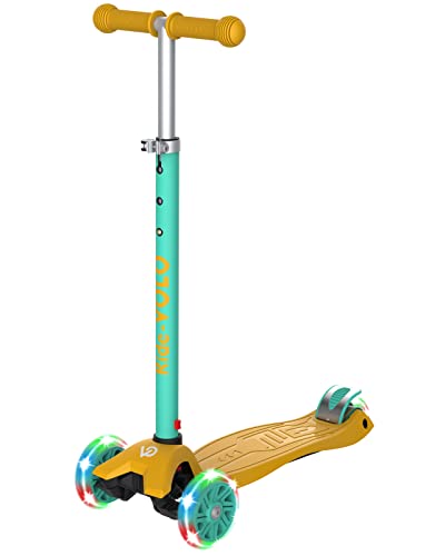 RideVOLO キックスクーター 子供向けキックボード 三輪車 3段階高さ調整 光るLEDタイヤ 耐荷重50kg アウトドアに適用 おもちゃ 安定 イエロー