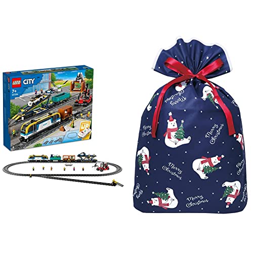 貨物列車 + インディゴ クリスマス ラッピング袋 グリーティングバッグ4L ポーラーベア ネイビー XG872 【クリスマス プレゼント ラッピング セット】