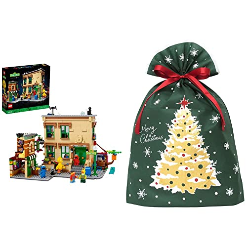 レゴ(LEGO) アイデア セサミストリート 123番地 21324 + インディゴ クリスマス ラッピング袋 グリーティングバッグ3L クリスマスツリー ダークグリーン XG871 【クリスマス プレゼント ラッピング セット】