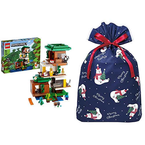 レゴ(LEGO) マインクラフト ツリーハウス 21174 + インディゴ クリスマス ラッピング袋 グリーティングバッグ4L ポーラーベア ネイビー XG872 【クリスマス プレゼント ラッピング セット】