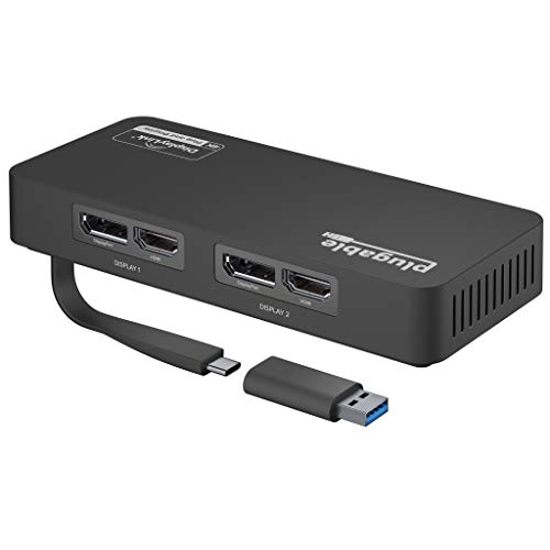 Plugable USB-C 変換グラフィックアダプタ、ディスプレイ変換 Windows、Mac 用 デュアル 4K HDMI および DisplayPort、USB 3.0、USB Type-C 対応