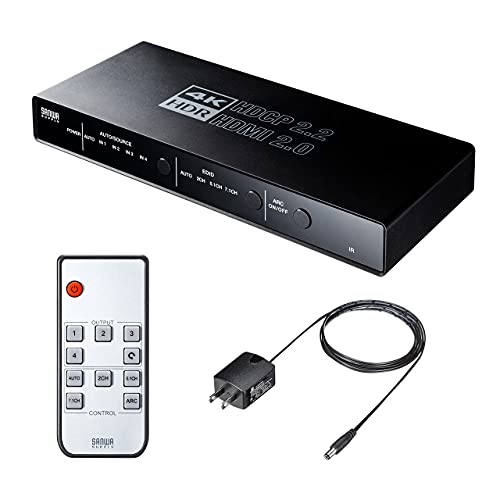 サンワダイレクト HDMI切替器 4入力1出力 4K/60Hz HDR HDCP2.2 光デジタル ARC リモコン付 PS5対応 400-SW033