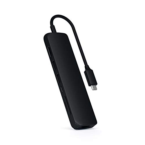Satechi イーサネット付き スリム 7in1 USB-Cハブ (ブラック) 4K HDMI(60Hz), USB-C PD(60W), 2xUSB-A, SD/Microカードスロット (MacBookPro/Air/M1/M2,