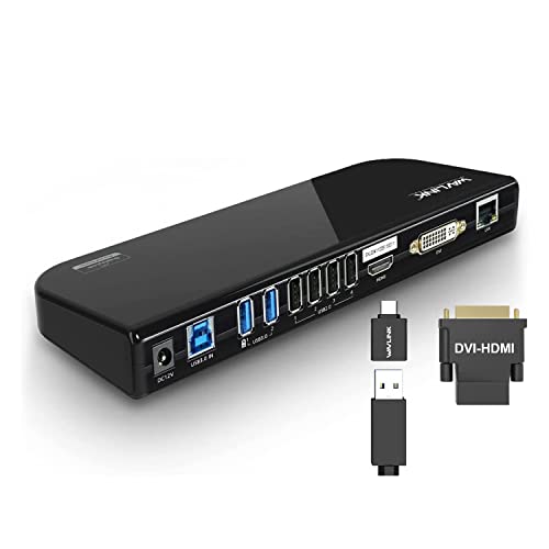 Wavlink USB 3.0 ユニバーサル・ドッキングステーション・デュアル ビデオモニタ・ディスプレイ 最高解像度2048x1152のDVI & HDMI & VGA ポート、ギガビット・イーサネットポート、オーディオ、6つのUSBポ